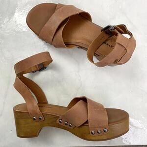LUCKY BRAND brown leather strappy wooden heel shoes